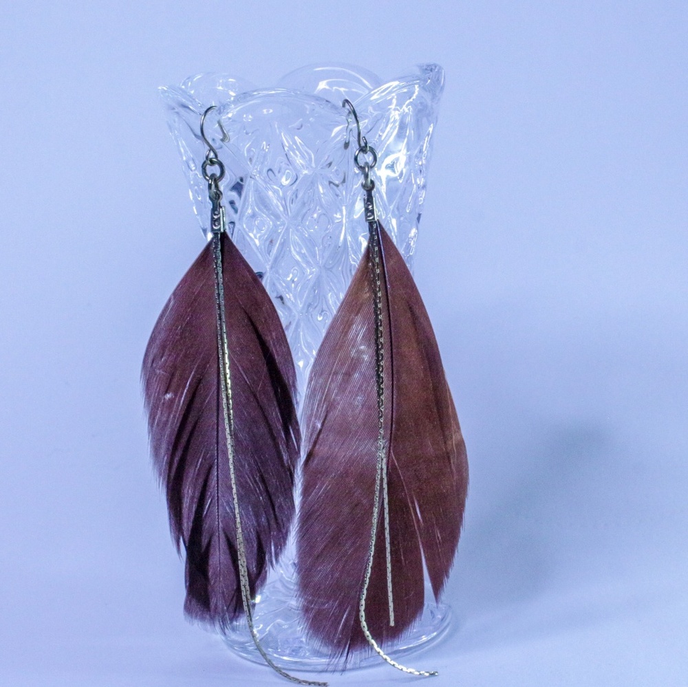 Brown feather earrings